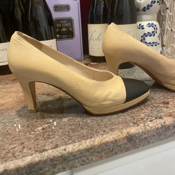 Chanel nude black cap toe classic pump platform heel 36.5 - Picture 4 of 16
